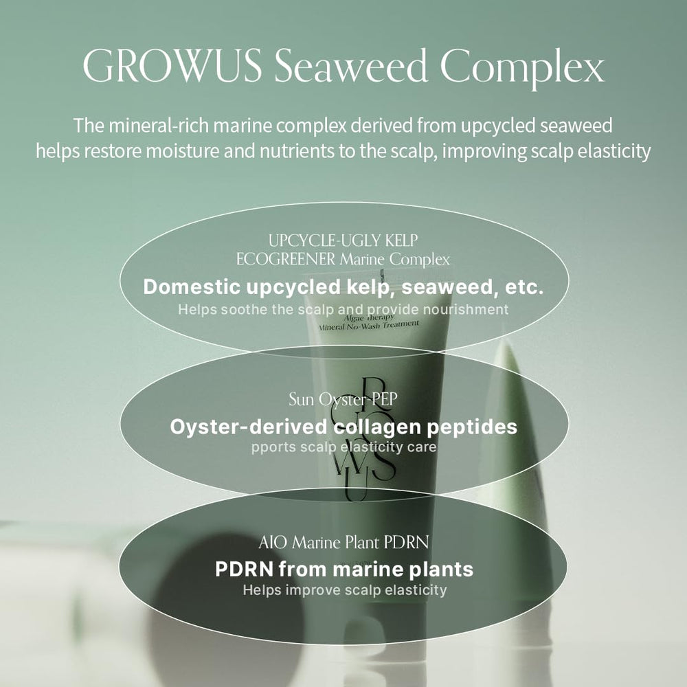 GROWUS Algae Therapy applied to hair ends reduces frizz and locks in moisture