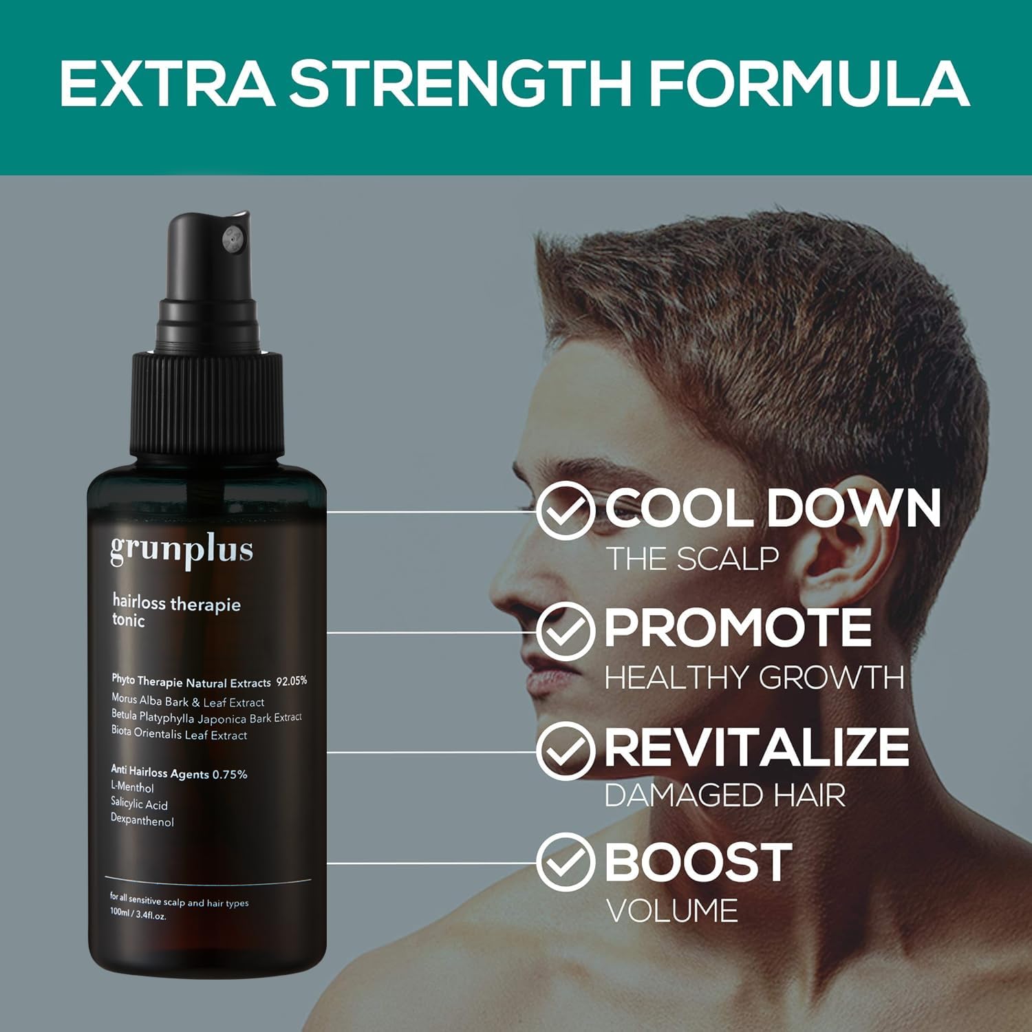 Grunplus Hair Growth Serum massaging into scalp to boost circulation