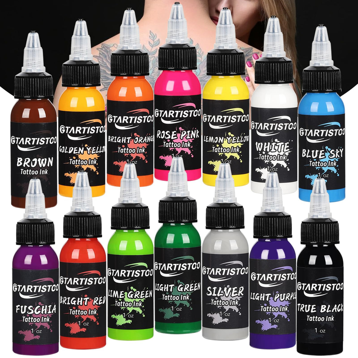 GTARTISTOO tattoo ink set with 14 colors and 30ml bottles for vibrant results