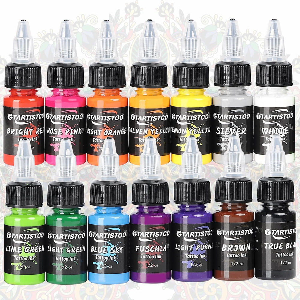 GTARTISTOO tattoo ink set 14 colors for versatile designs and smooth fills.