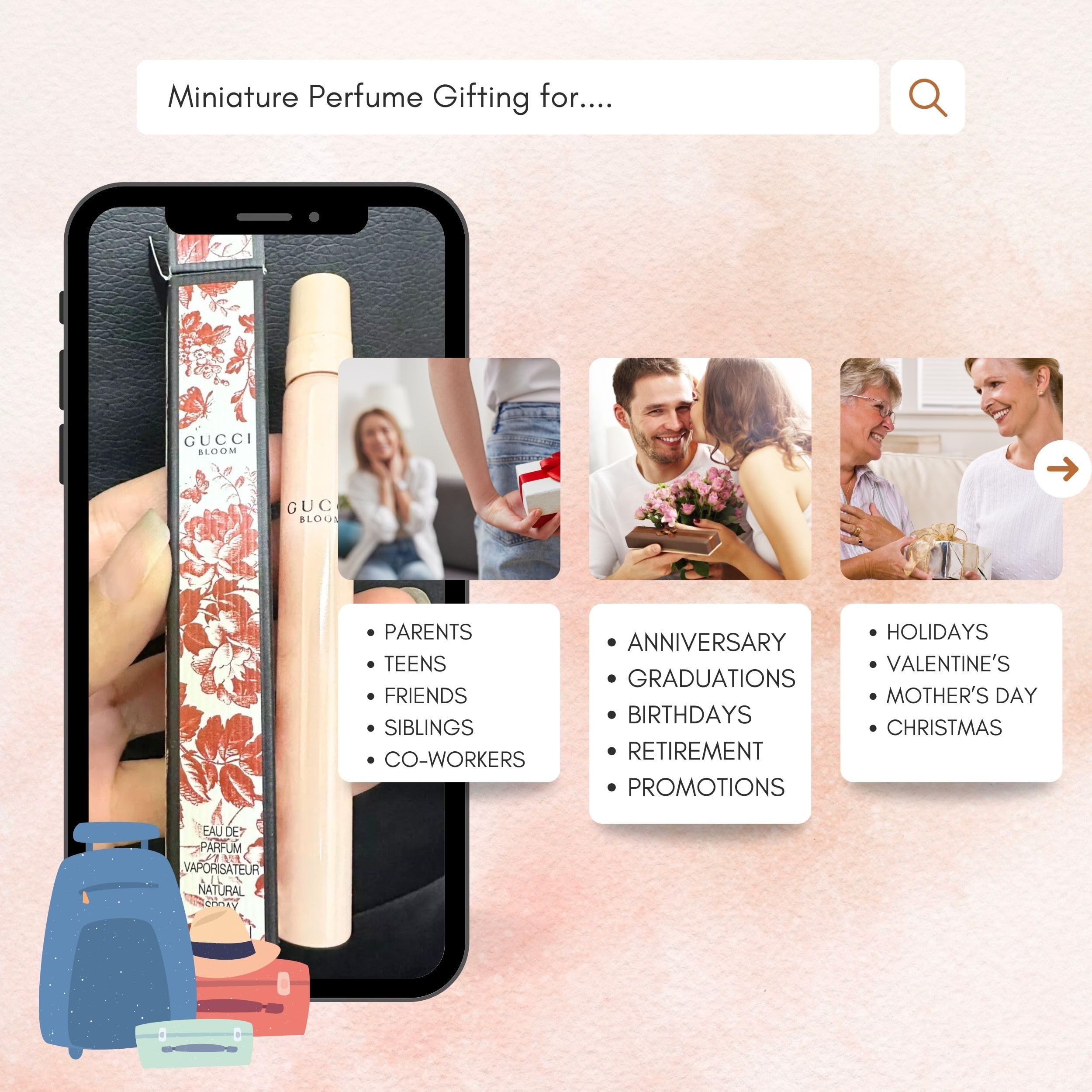 Gucci Bloom mini EDP application moment emphasizing quick fragrance touch-up