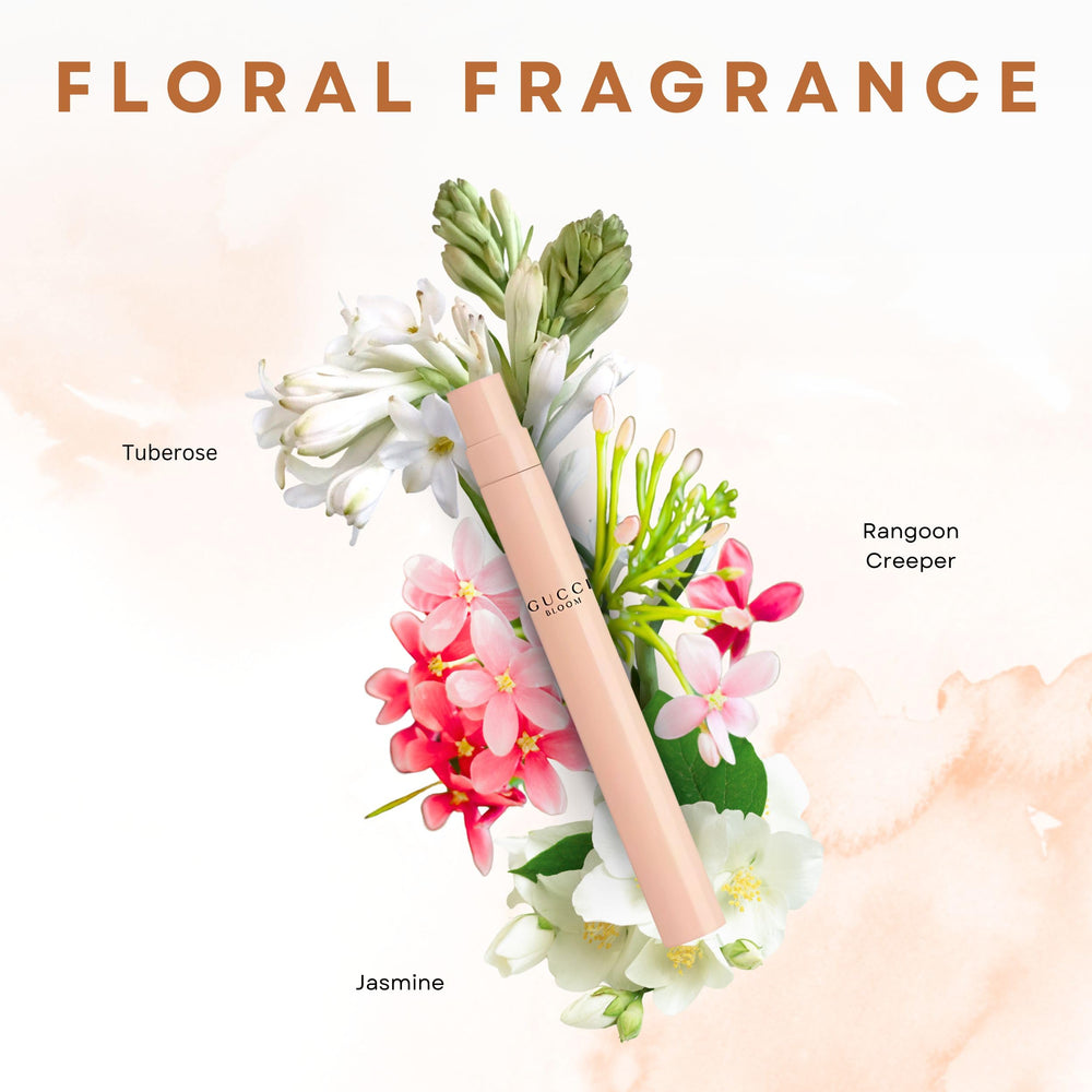 Gucci Bloom mini EDP cap close-up highlighting compact luxury scent