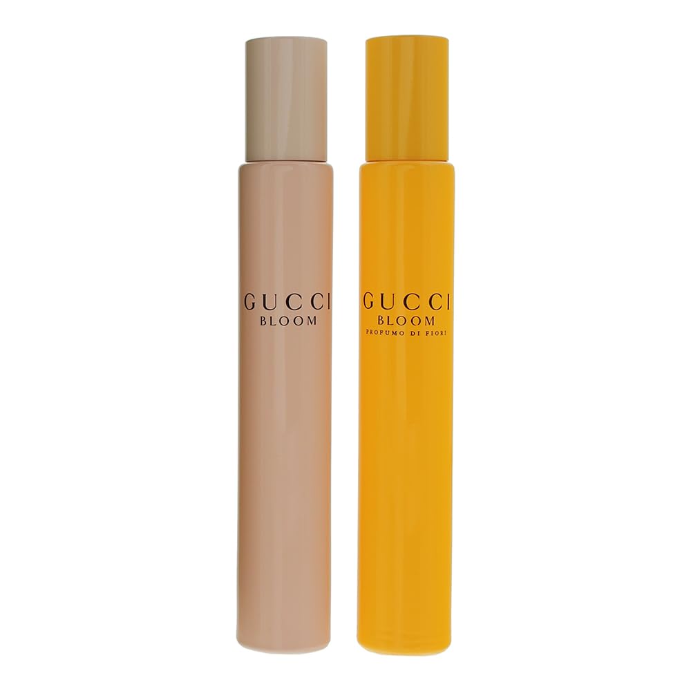 Gucci Bloom travel-size rollerballs, compact for purse or on-the-go elegance.