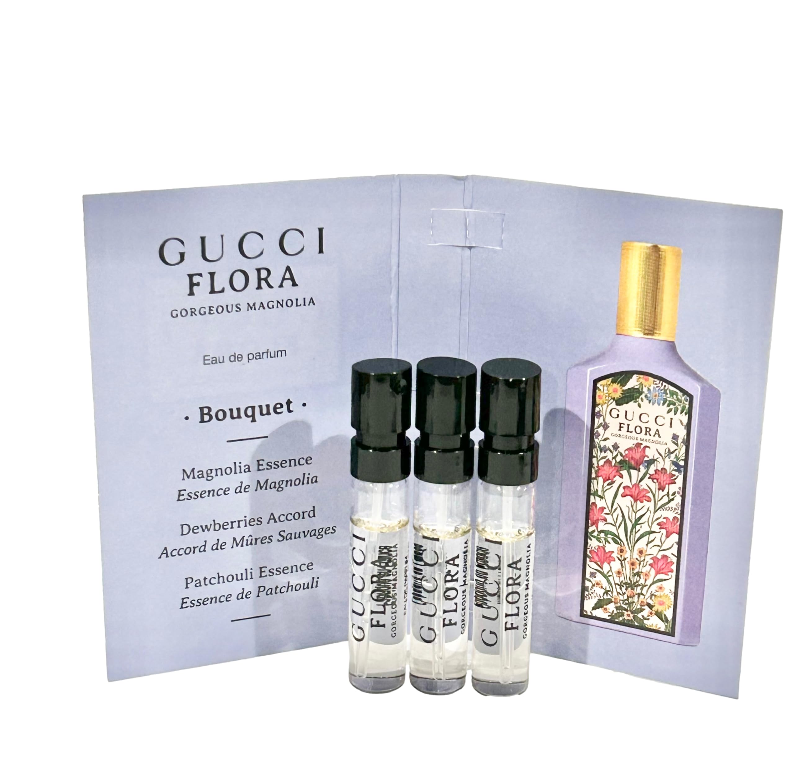 Gucci Flora Gorgeous Magnolia set of 3 samples for on-the-go scent.