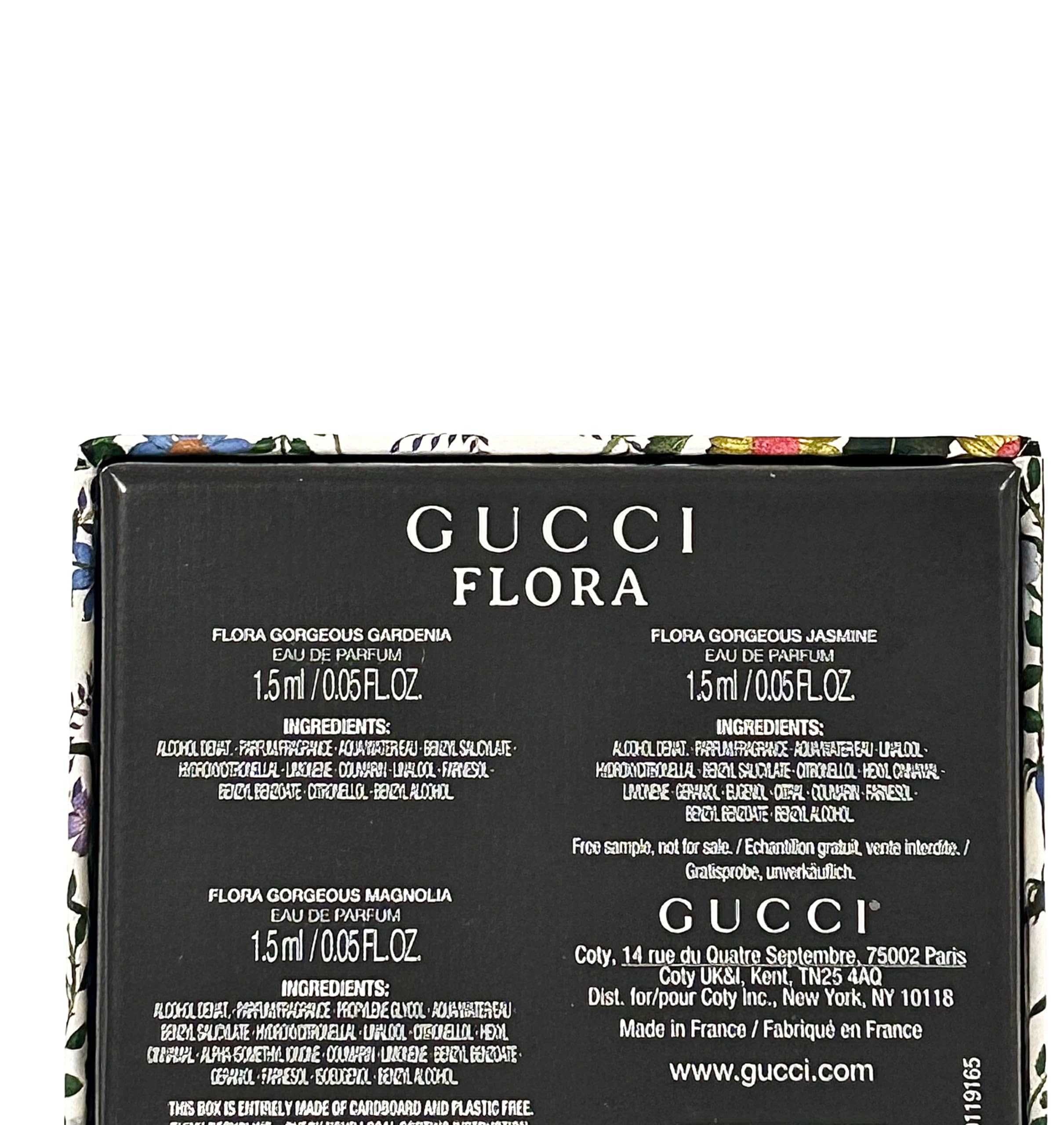 Three mini vials of Gucci Flora for scent sampling at home