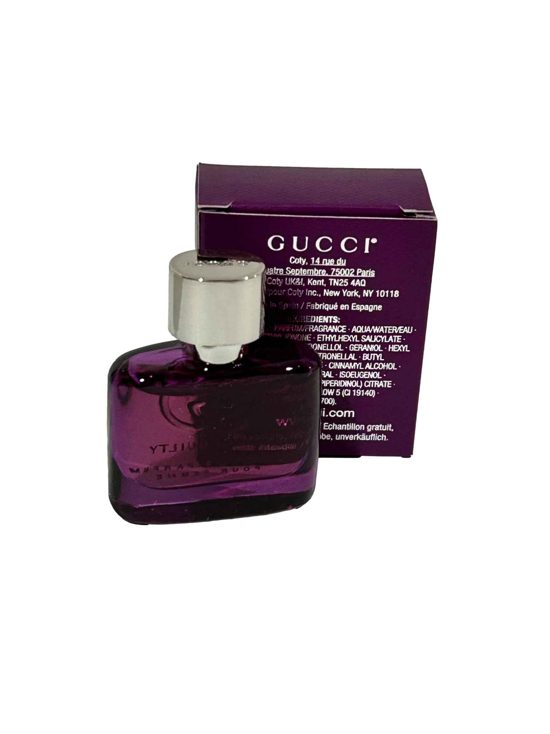 Gucci Guilty Elixir mini packaging travel-ready presentation for daily carry.