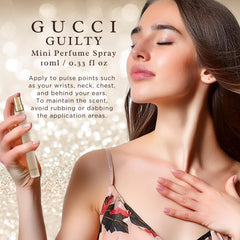 Base notes patchouli, amber, vanilla create lasting allure for Gucci Guilty Pour Femme.