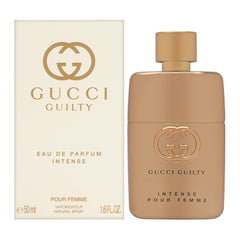Gucci Guilty Pour Femme Intense bottle, long-lasting evening fragrance for special occasions.