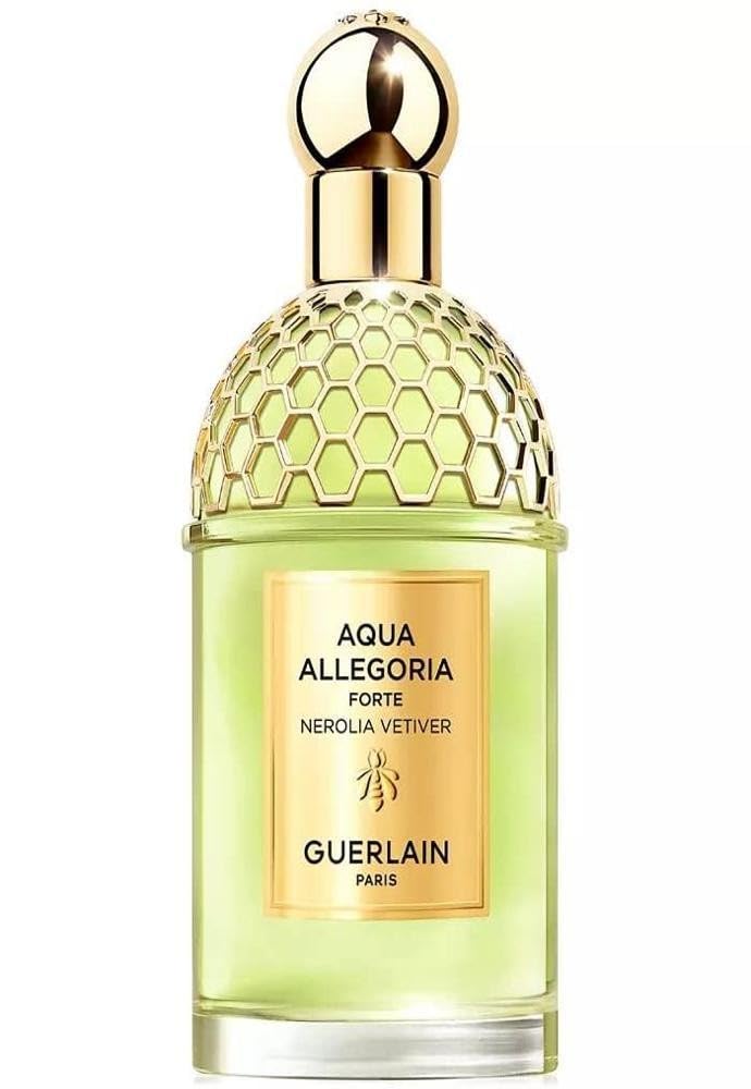 Guerlain Aqua Allegoria Forte Nerolia Vetiver bottle shows vibrant neroli and vetiver blend for daily wear