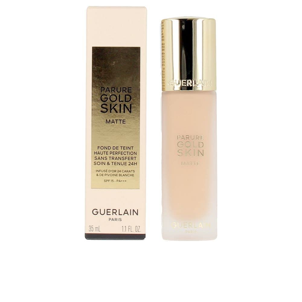 Guerlain Parure Gold foundation bottle offers long-lasting matte finish and shine control.