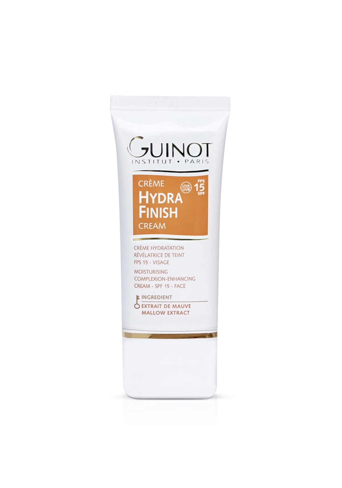 Guinot Hydra Finish SPF15 tinted cream 0.88 oz with lightweight hydration and subtle coverage.