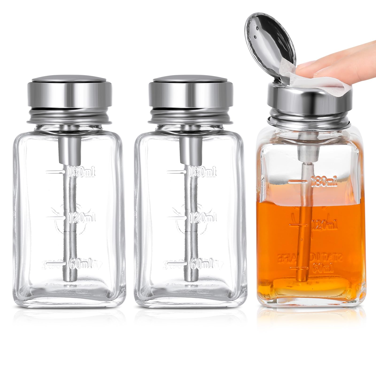 Guiqulai clear pump dispenser with 180ml glass for easy monitoring of contents.