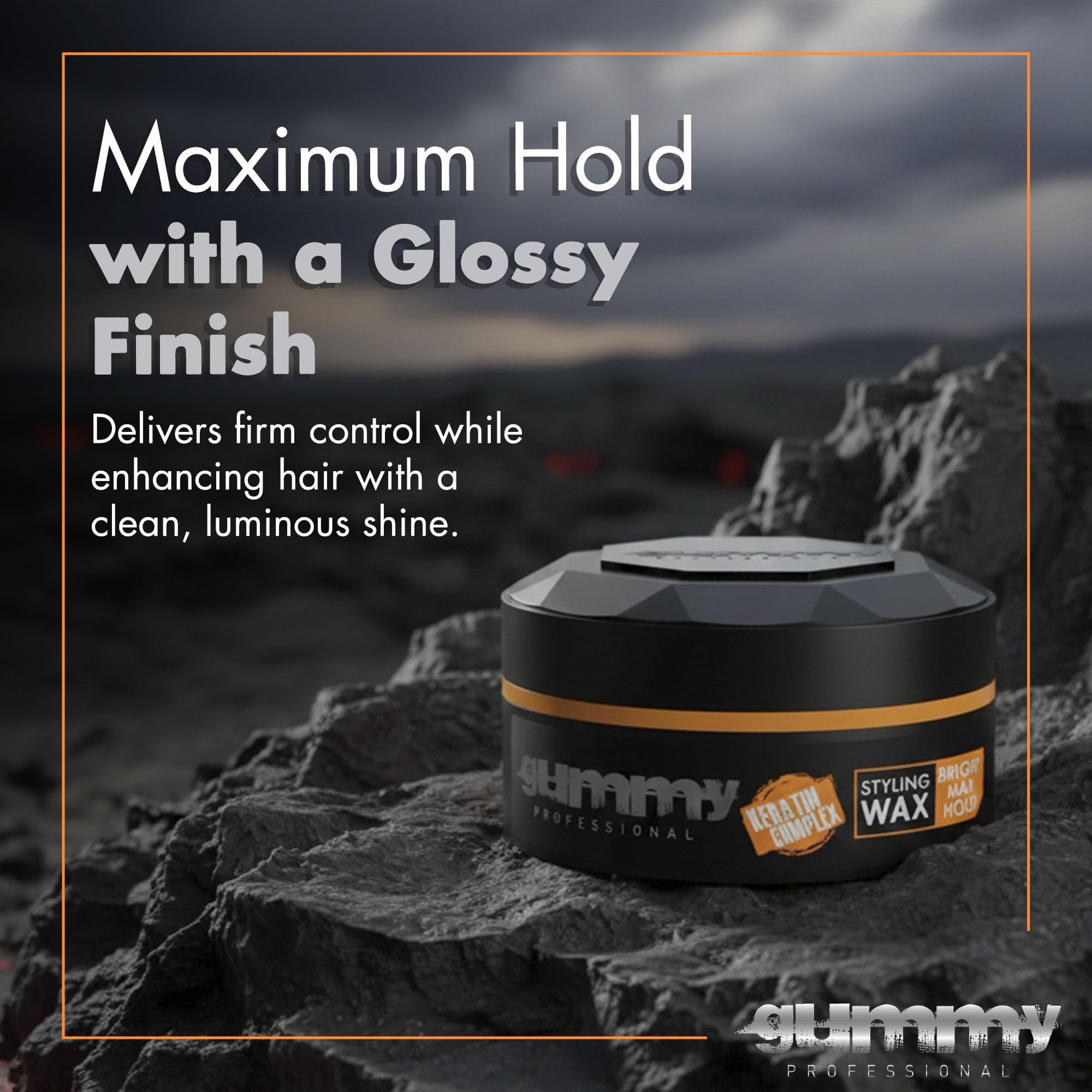 Gummy Bright Max Hold Wax applied to dry hair yields strong hold with shine.