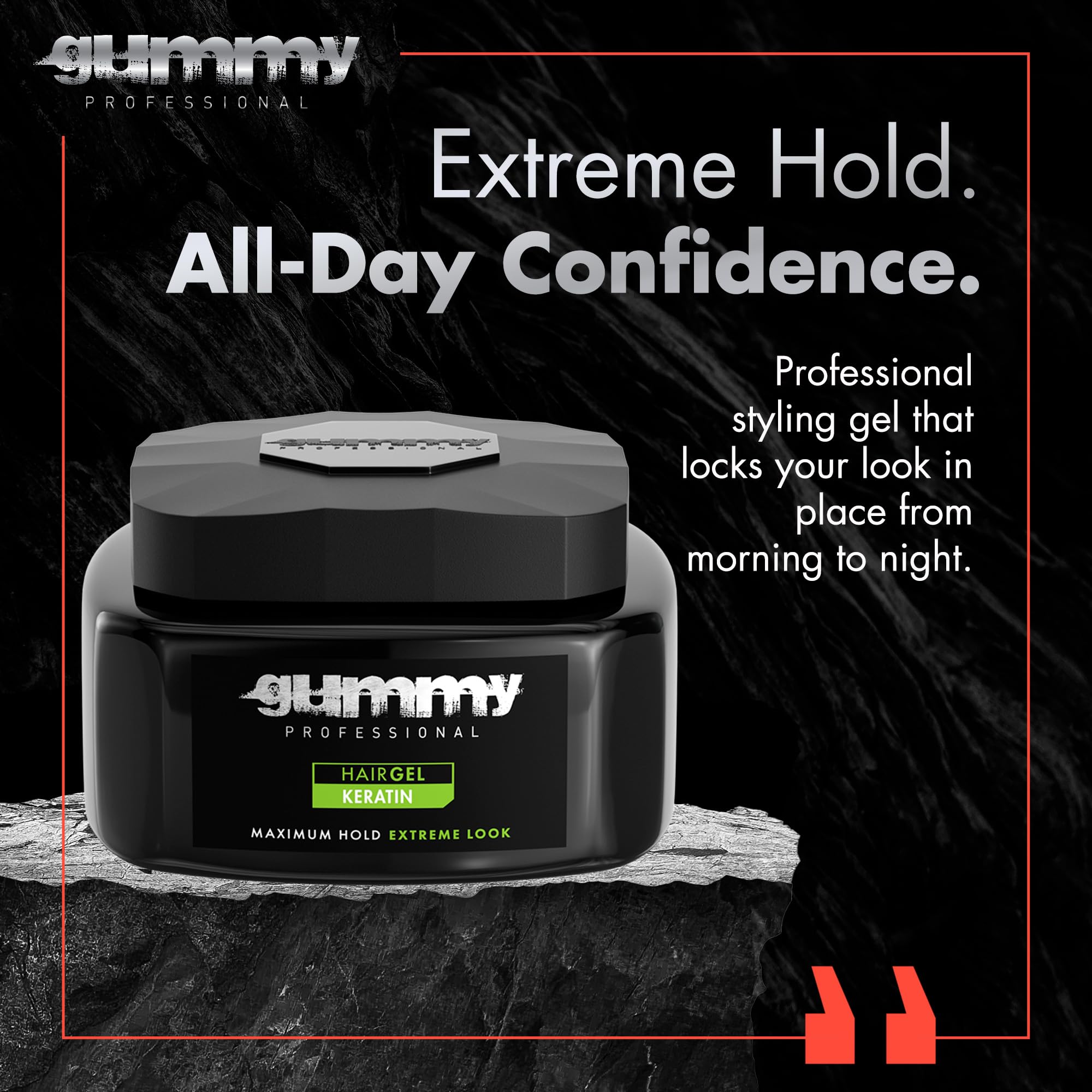 Gummy keratin-infused hair gel ingredients closeup highlights strength and smoothness.