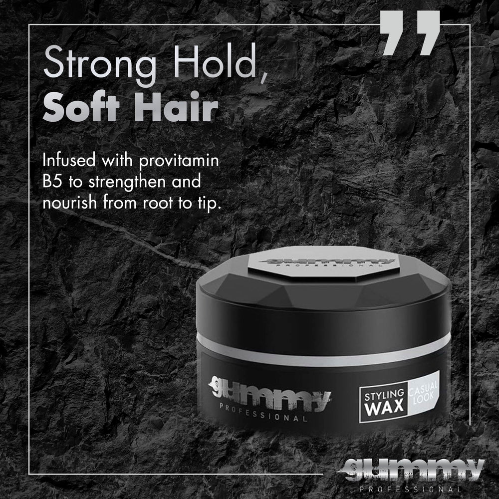 Gummy lightweight non-sticky wax, easy to apply through hair.