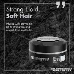 Gummy lightweight non-sticky wax, easy to apply through hair.