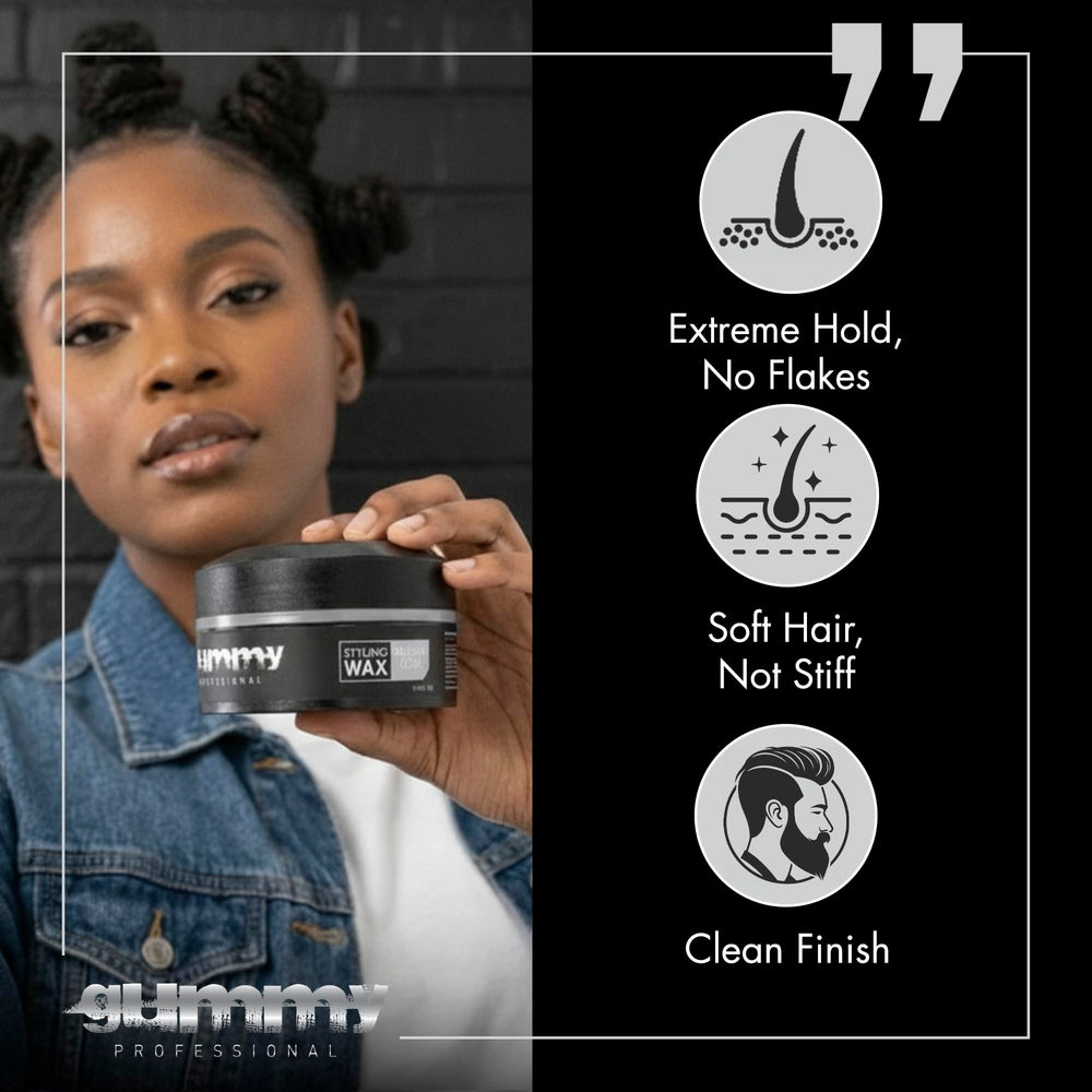 Gummy matte-finish wax hair texture close-up promotes casual, natural looks.