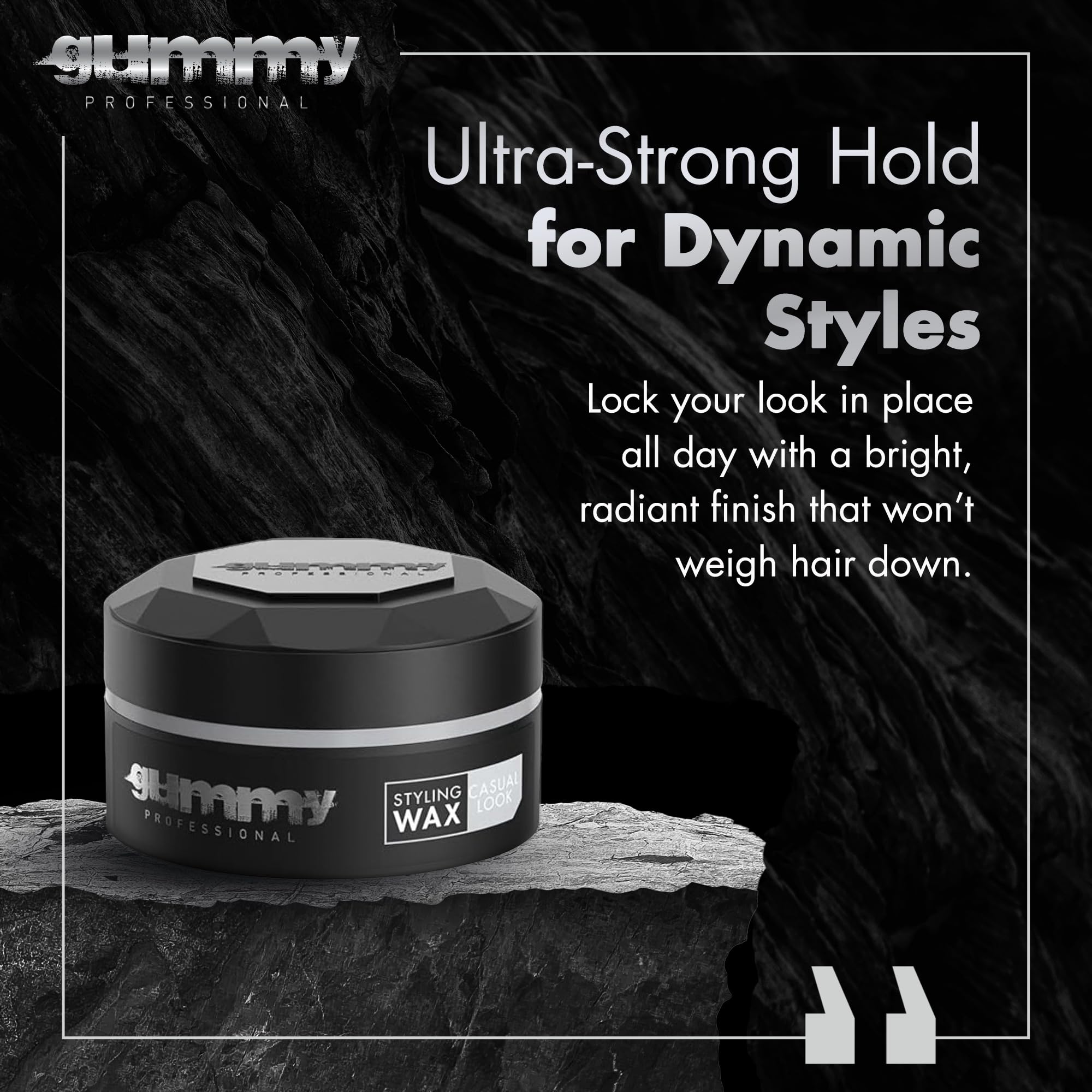 Gummy medium-hold wax close-up shows creamy texture for flexible styling.