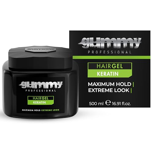 Gummy professional hair gel extreme hold bottle shows all-day control and shine.