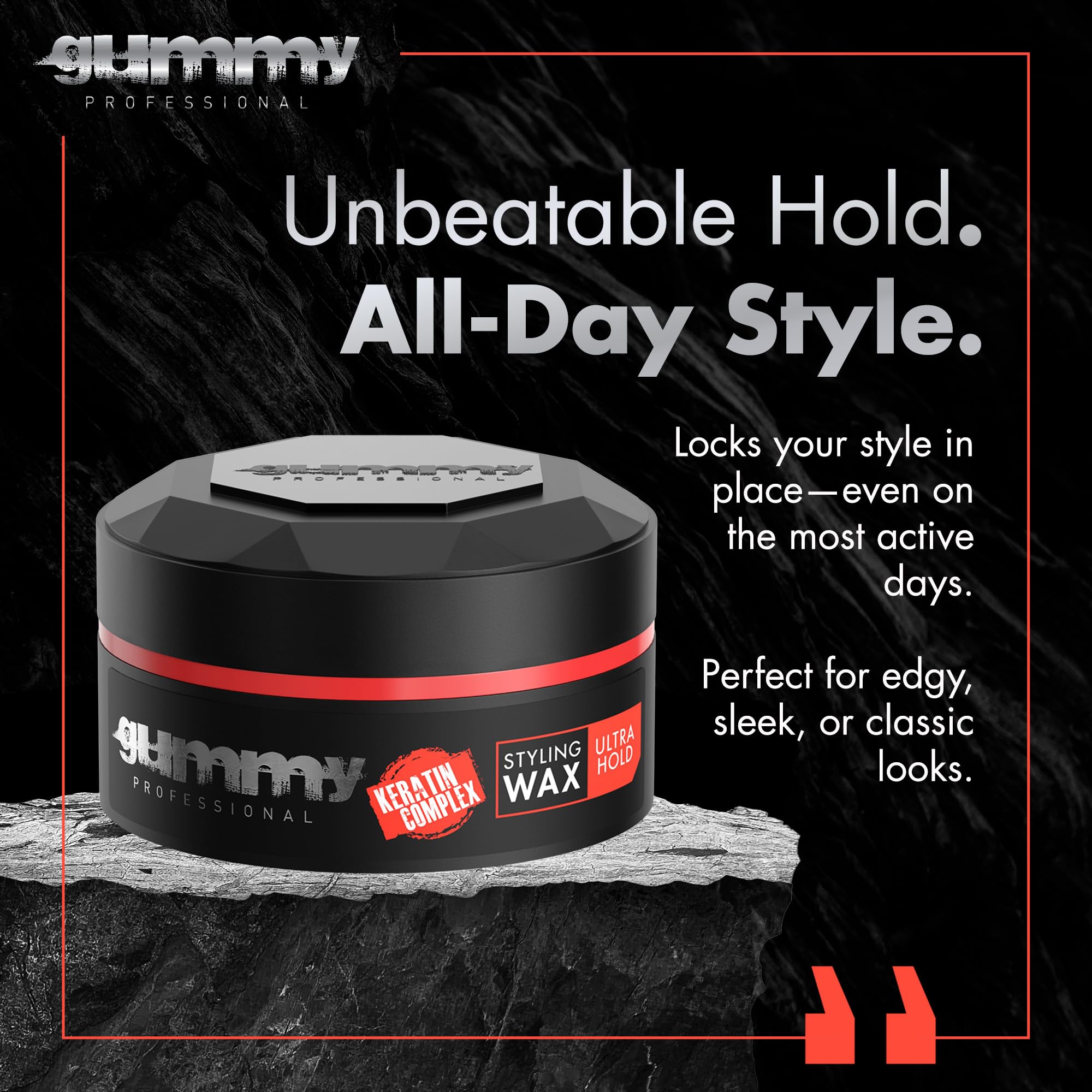 Gummy Professional hands applying wax demonstrates easy distribution on dry or damp hair.