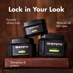 Gummy slick-back hairstyle ready demonstrates versatile control for formal or casual looks.