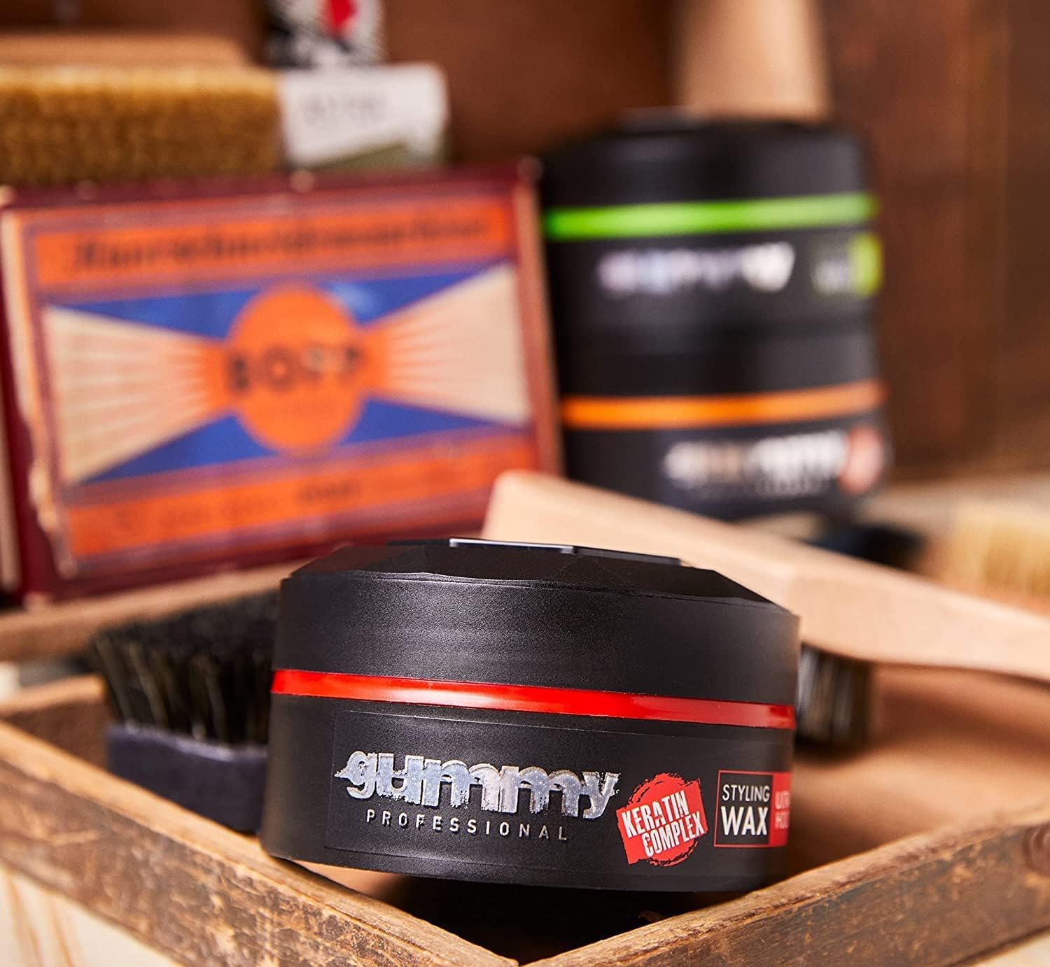 Gummy Ultra Hold Wax barrel-cap focuses on premium packaging for travel-ready grooming.