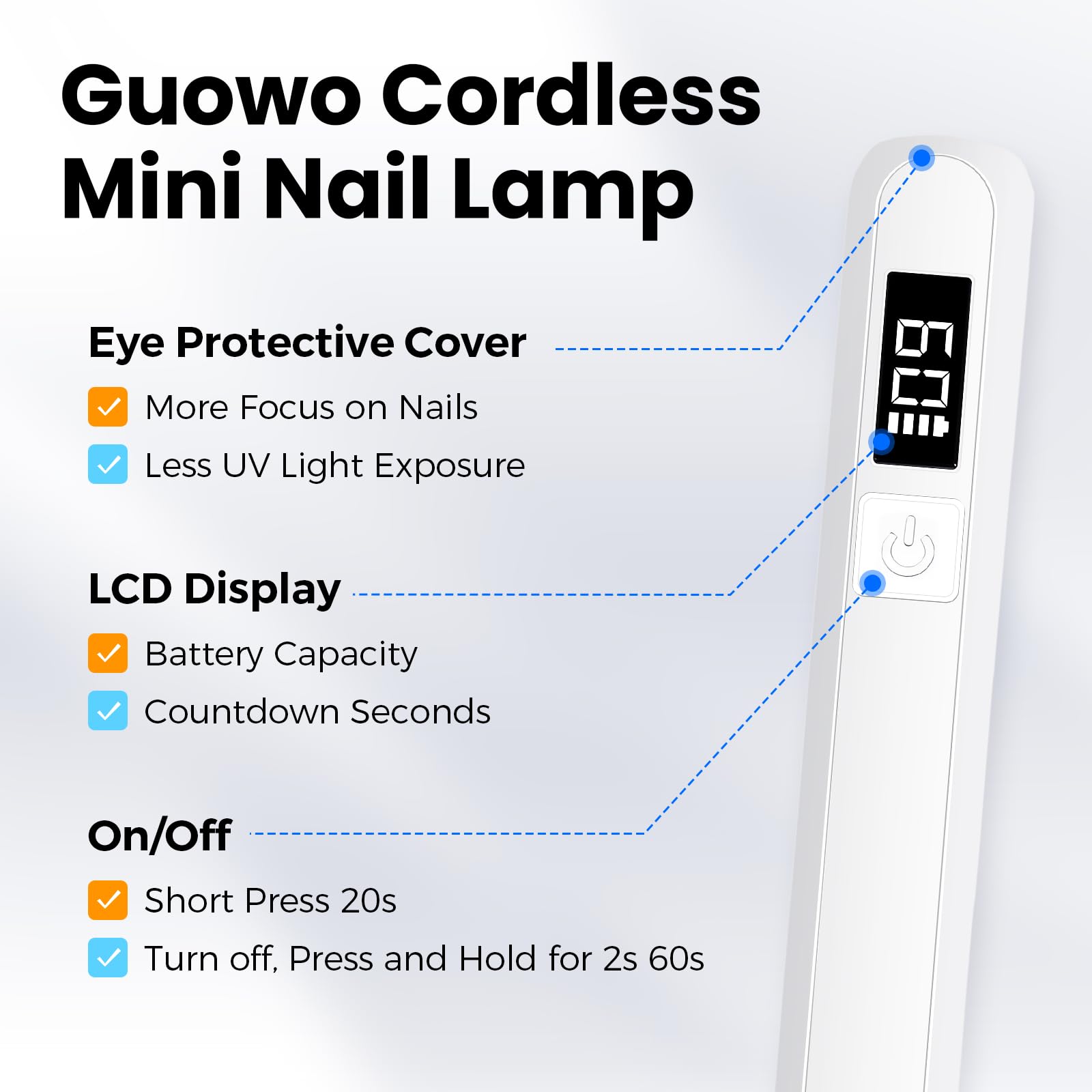 Guowo handheld UV nail lamp side angle showing compact design