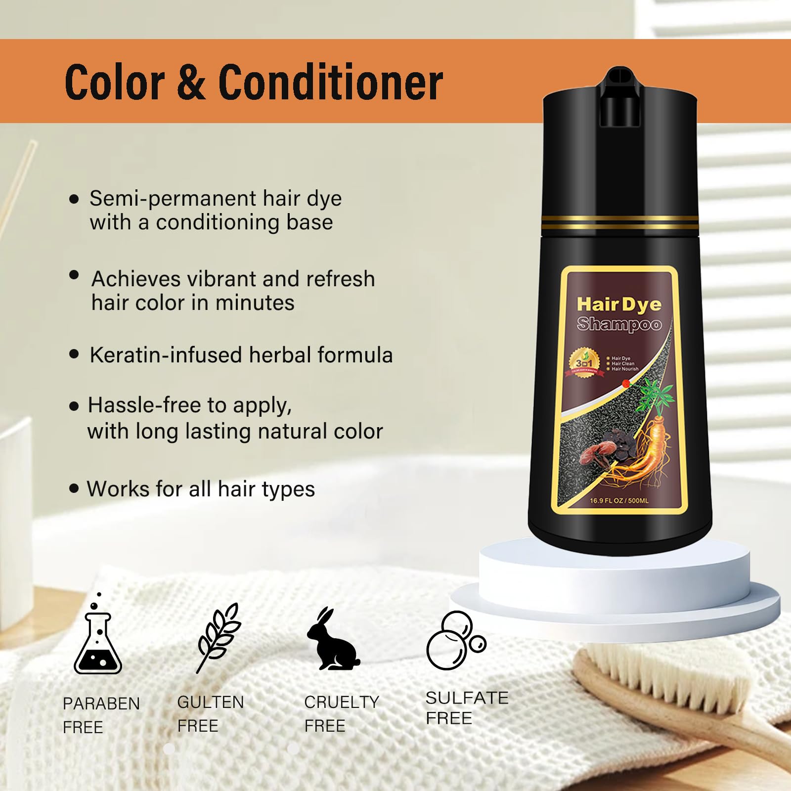 GURKOOYD hair color shampoo being applied to strands for gray coverage