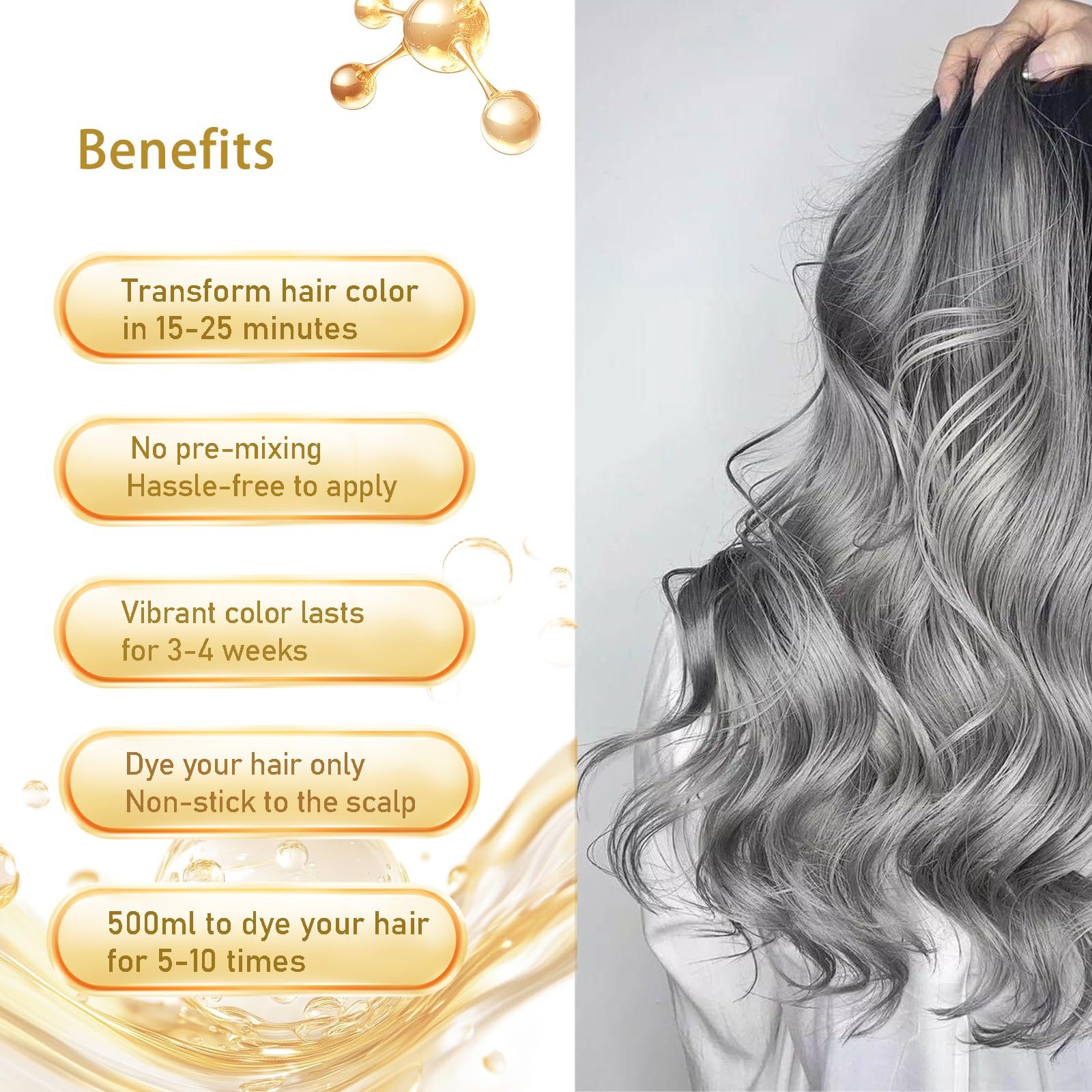 Hands applying Gurkooyd shampoo to gray roots for quick coverage