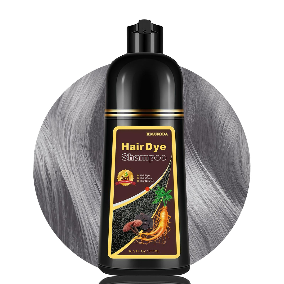 GURKOOYD silver gray hair dye shampoo bottle ready for instant color