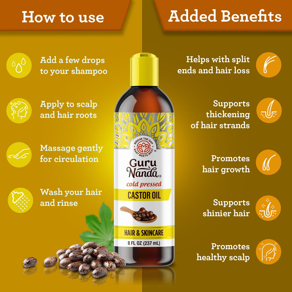 GuruNanda Castor Oil for eyebrow and eyelash enhancement