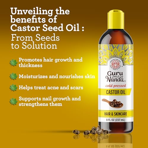 GuruNanda Castor Oil bottle with dropper for scalp care