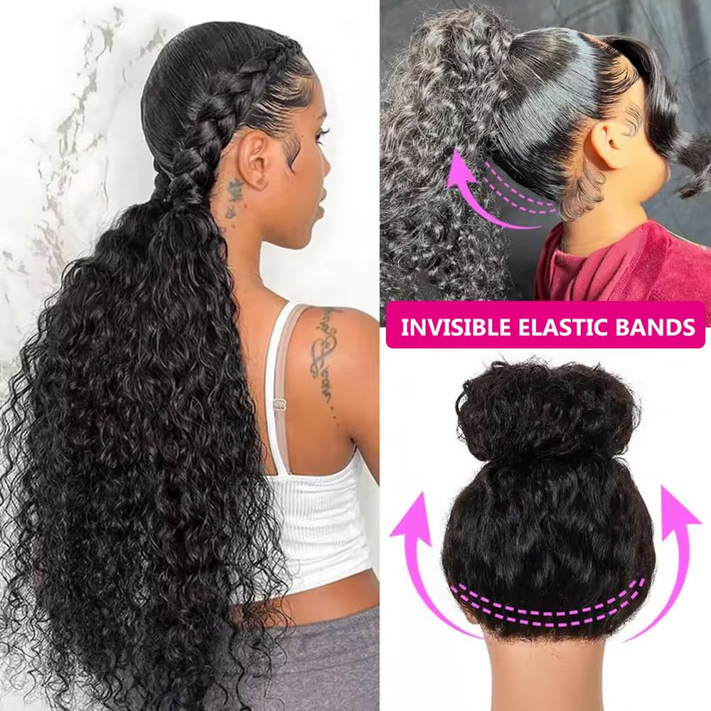 Gurxen deep wave lace front wig offering voluminous curls and flexible parting.