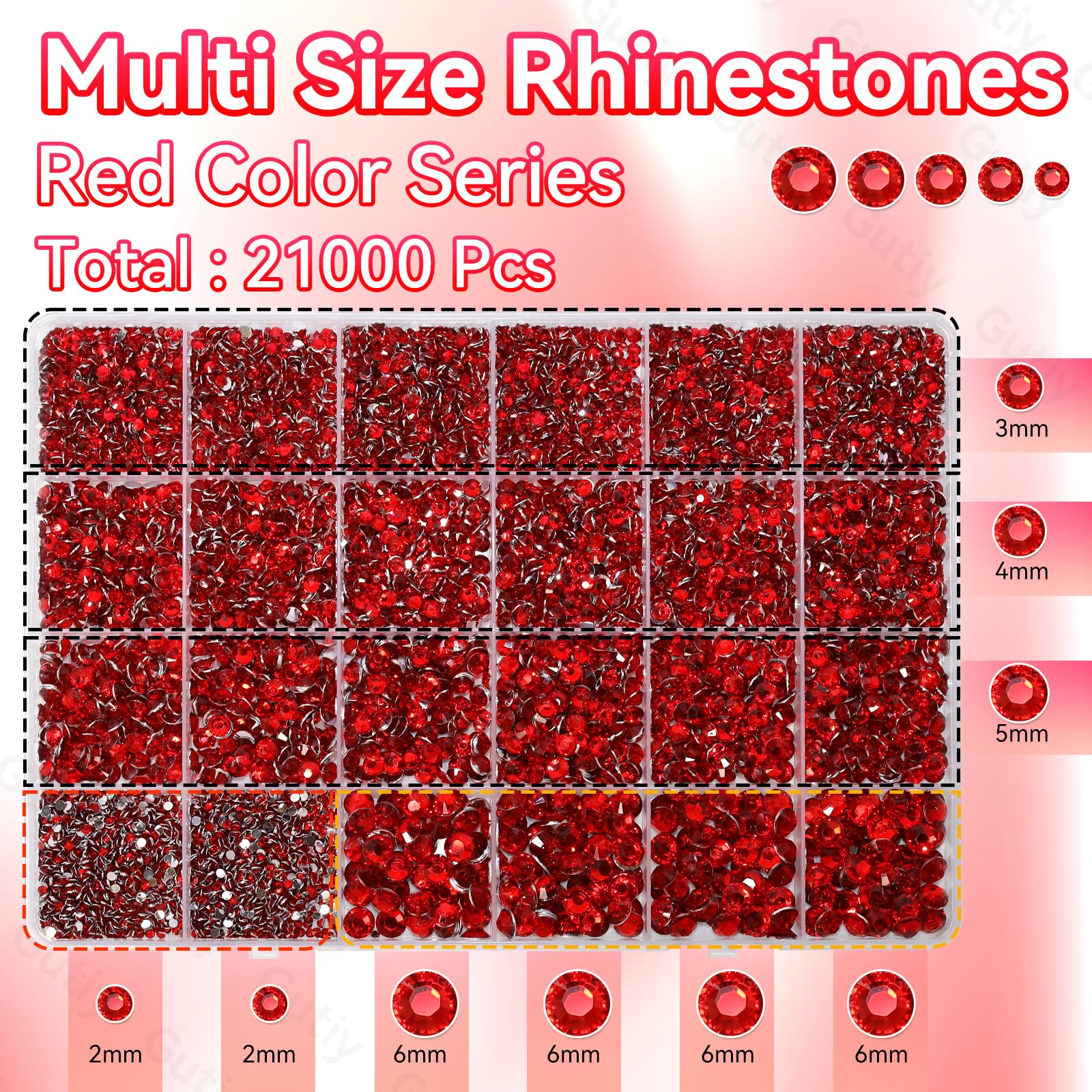 Gutiy 2mm red rhinestones for delicate nail art and detailing