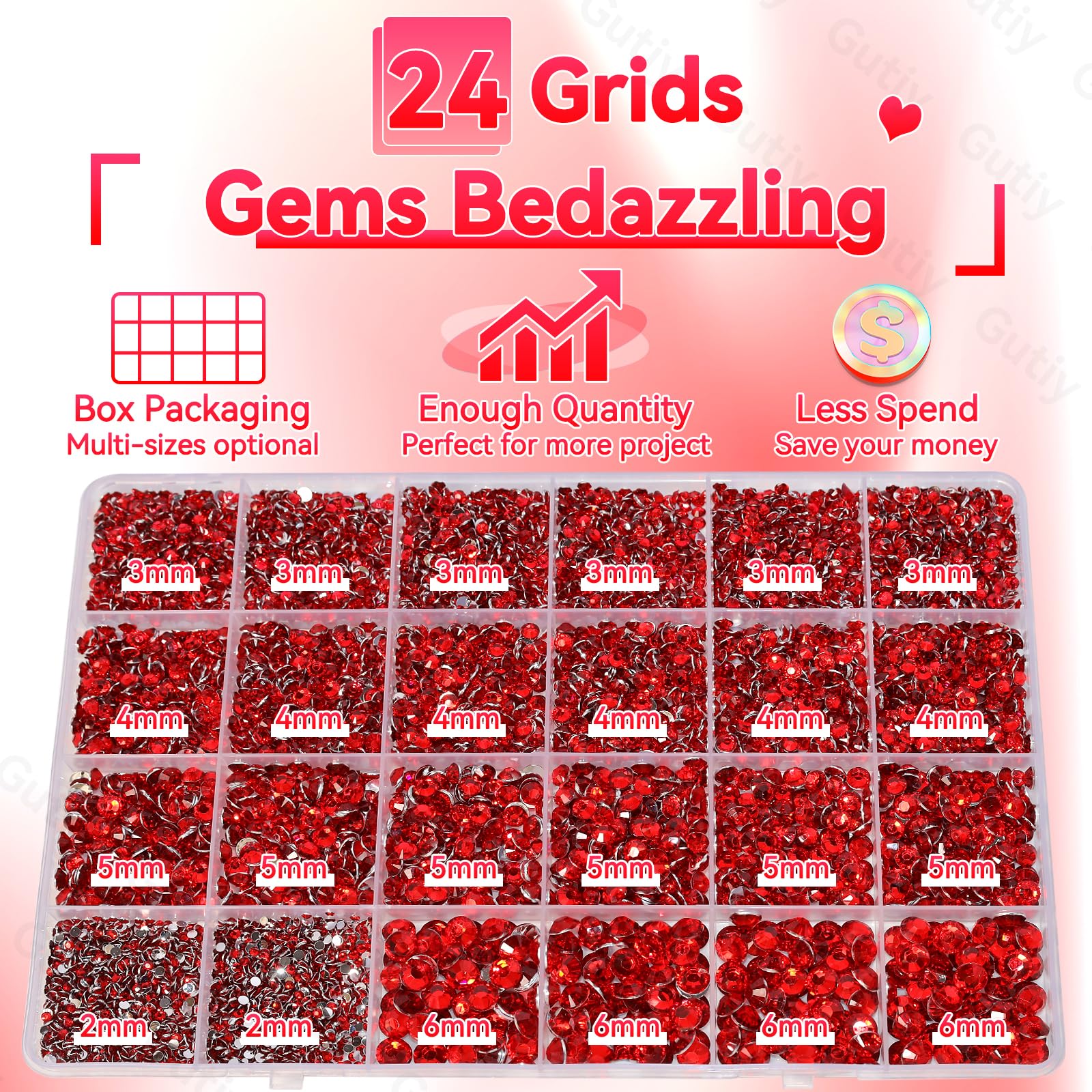 Gutiy 3mm red rhinestones add vivid shine to accessories