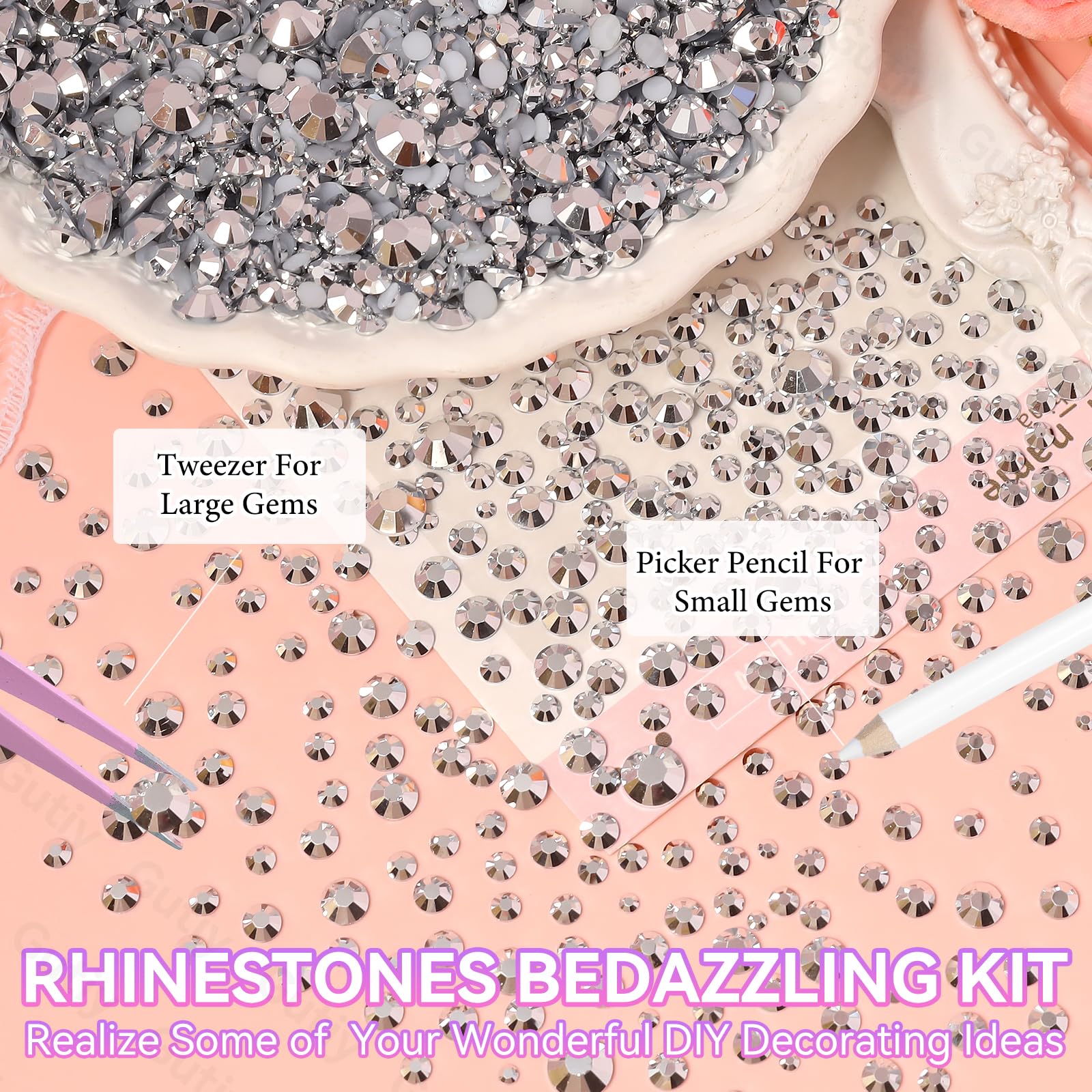 Gutiy silver resin rhinestones in mixed sizes for versatile DIY embellishments