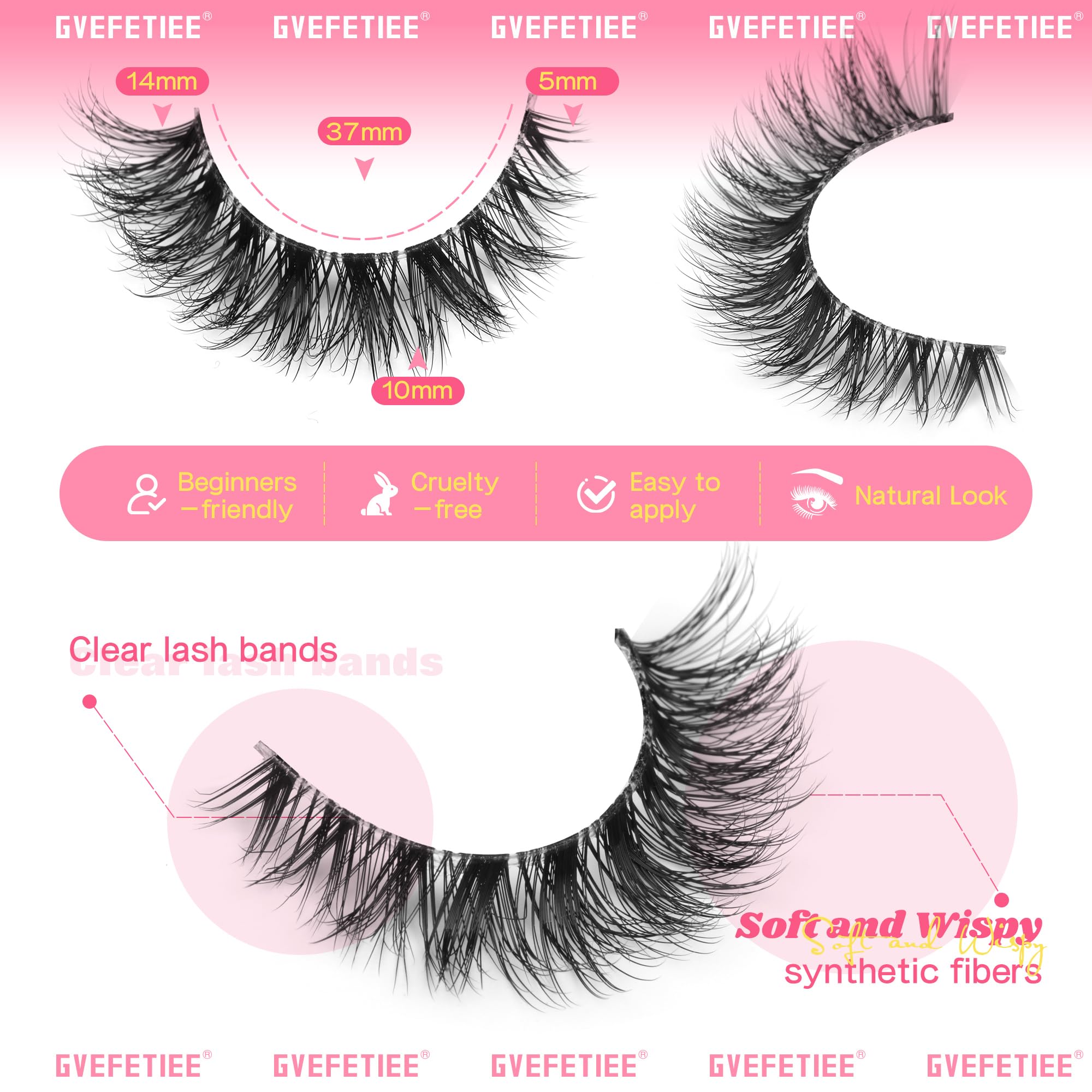 GVEFETIEE packaging and box showcases premium false lashes.