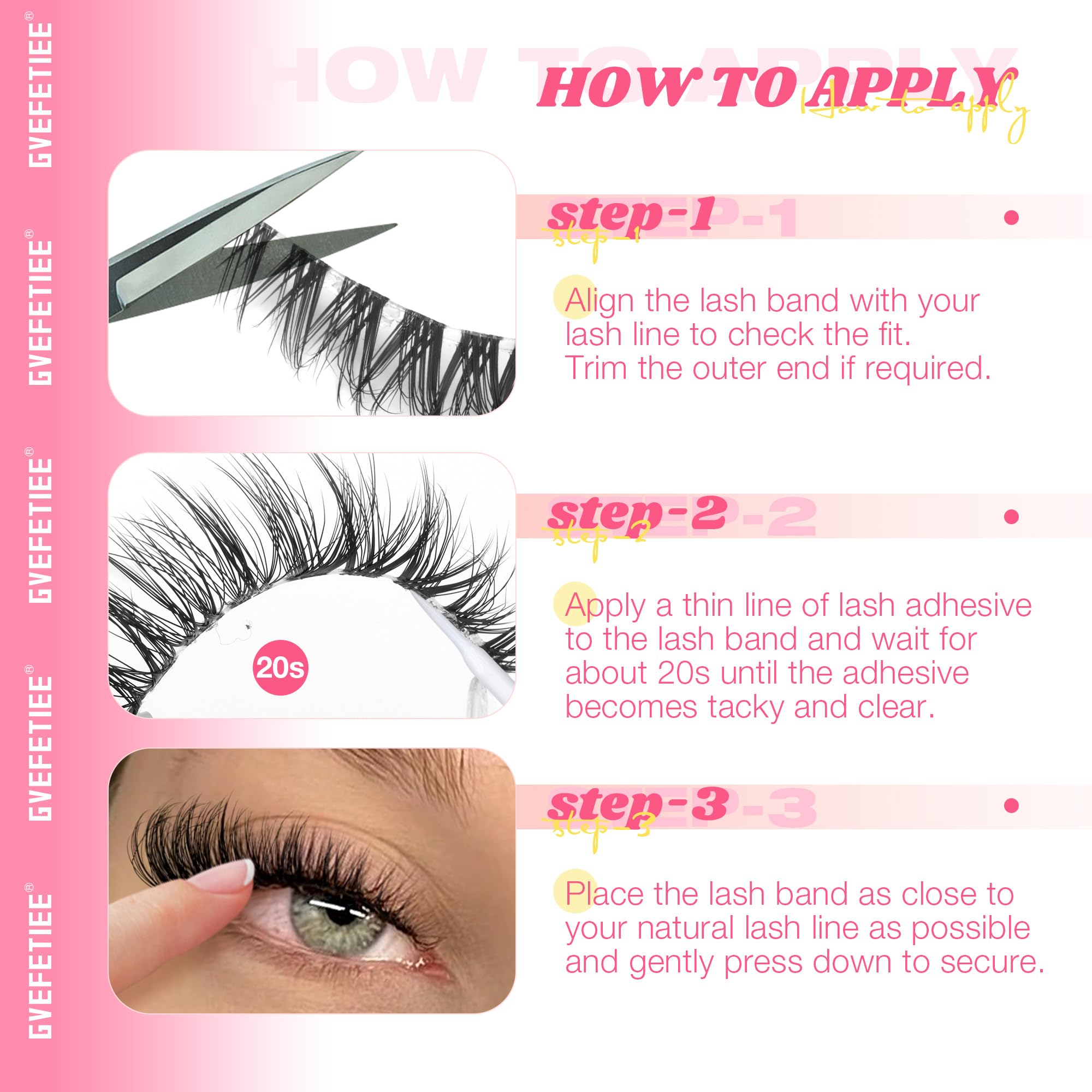 GVEFETIEE d-curl lashes to enhance eye shape and definition