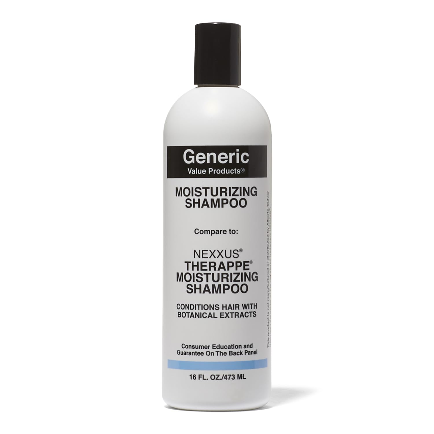 GVP Moisturizing Shampoo bottle shows sun protection and hydrating formula for glossy hair