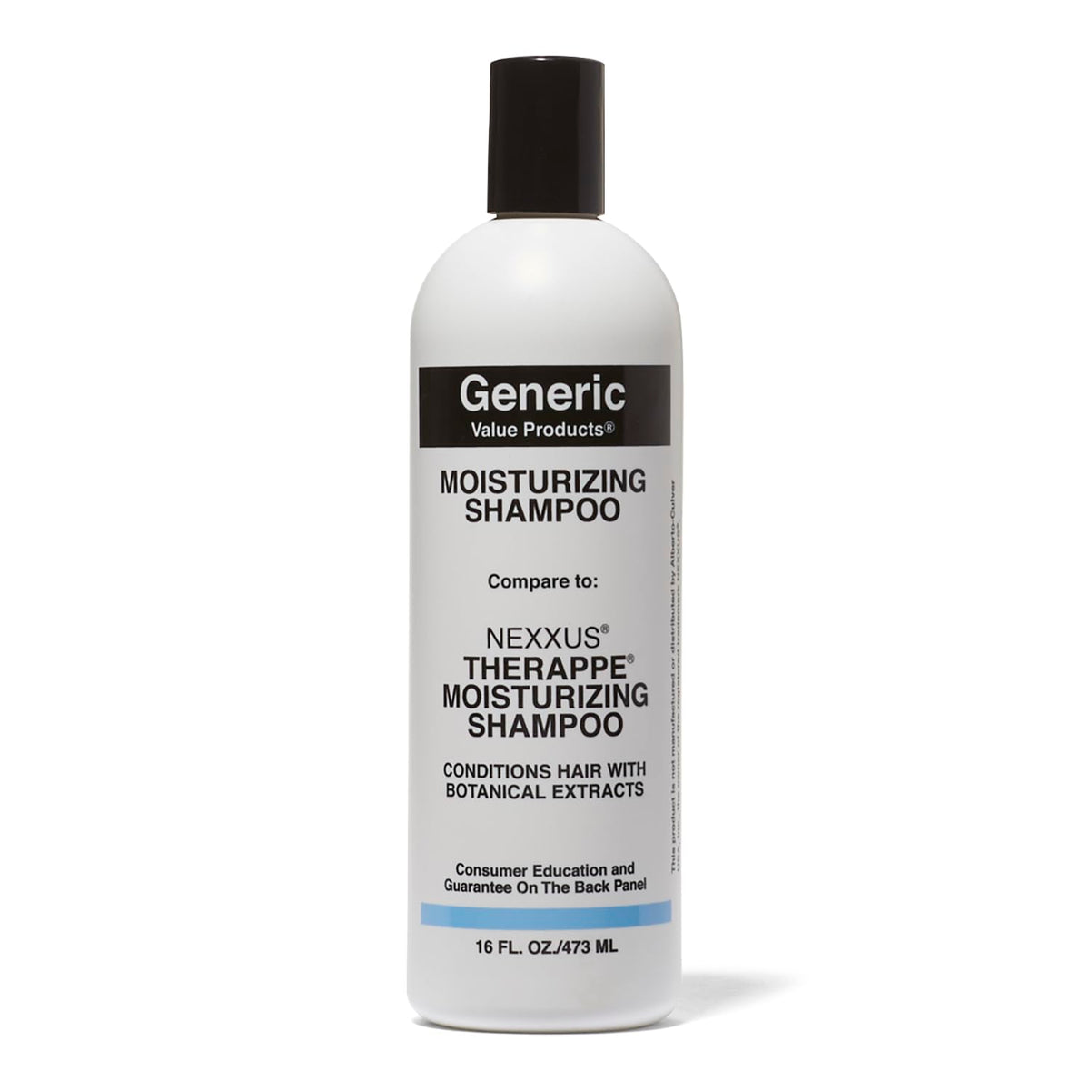GVP Moisturizing Shampoo bottle shows sun protection and hydrating formula for glossy hair