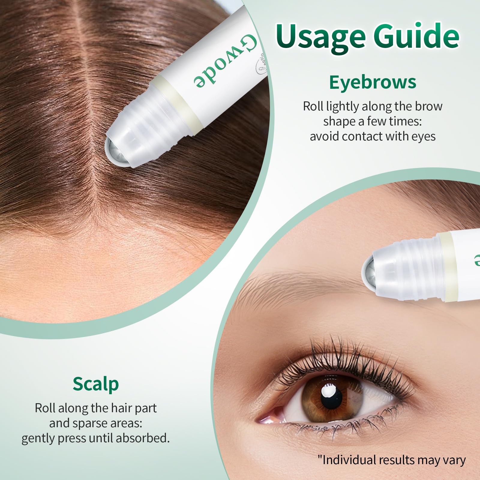 GWODE serum in-use on scalp demonstrates fast-absorbing, non-greasy formula.