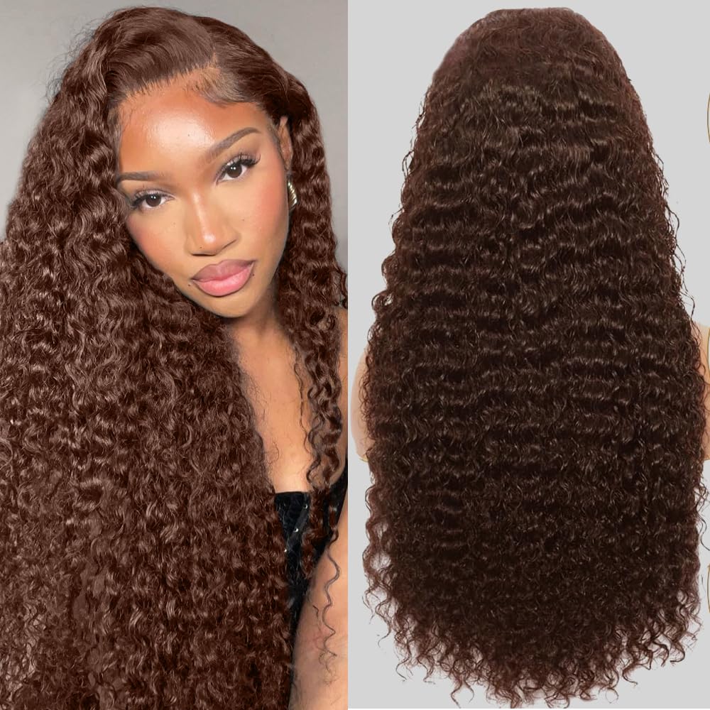 GXTKI chocolate-brown deep wave wig ideal for parties and events