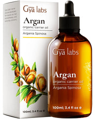 Gya Labs Argan Hair Revival Oil bottle shows a lightweight, non-greasy finish on the hair care product.