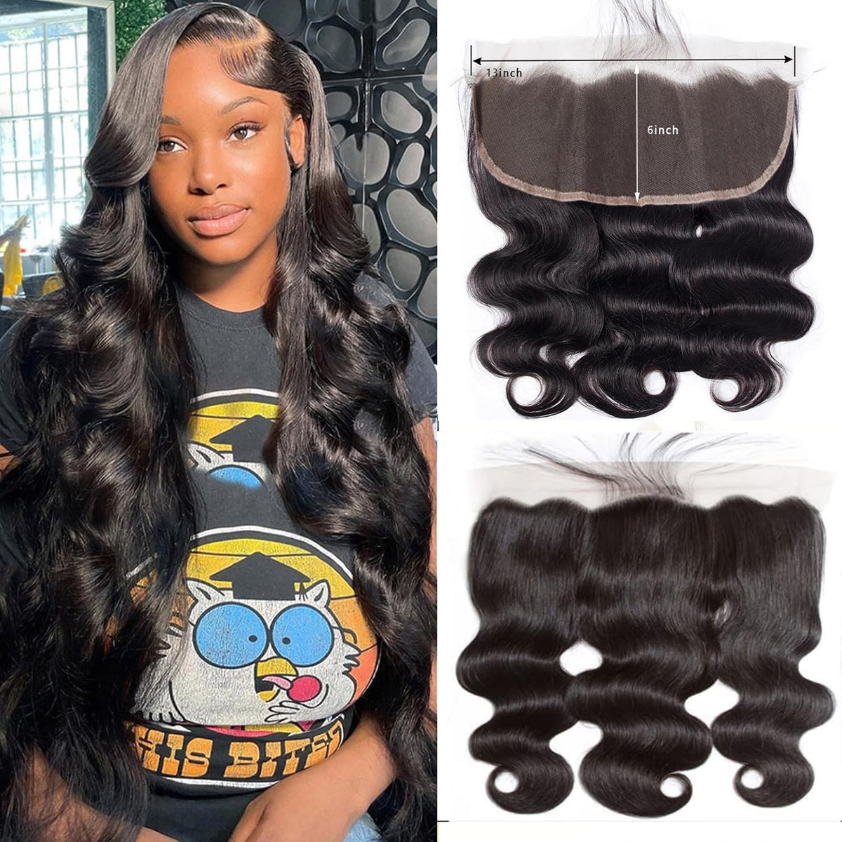 GYAJEP 14 inch lace frontal body wave for natural parting and versatility