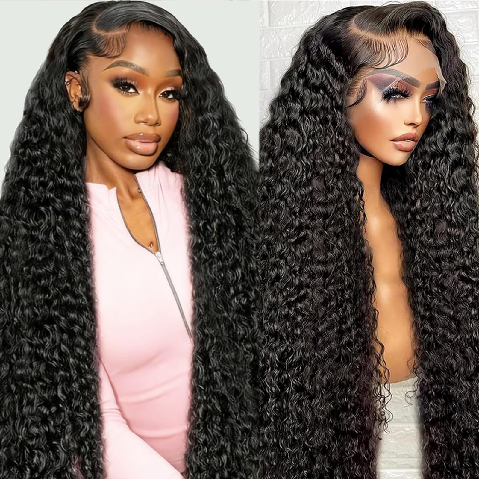 GYAJEP 34-inch water wave lace front wig showing natural hairline for daily styling.