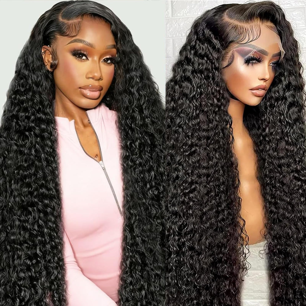 GYAJEP 34-inch water wave lace front wig showing natural hairline for daily styling.