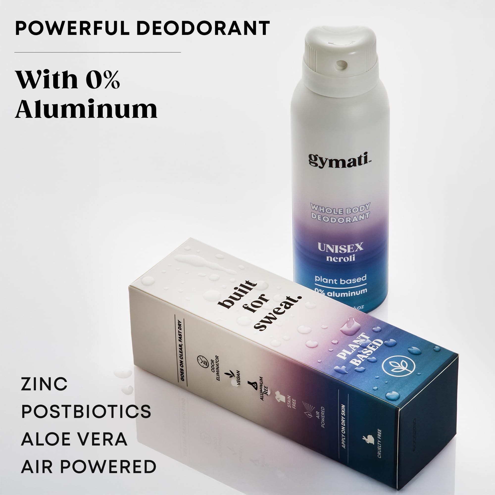 Gymati aluminum-free formula close-up label emphasizes skin-friendly ingredients.