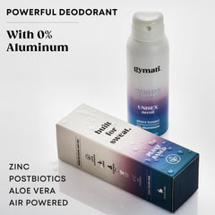 Gymati aluminum-free formula close-up label emphasizes skin-friendly ingredients.