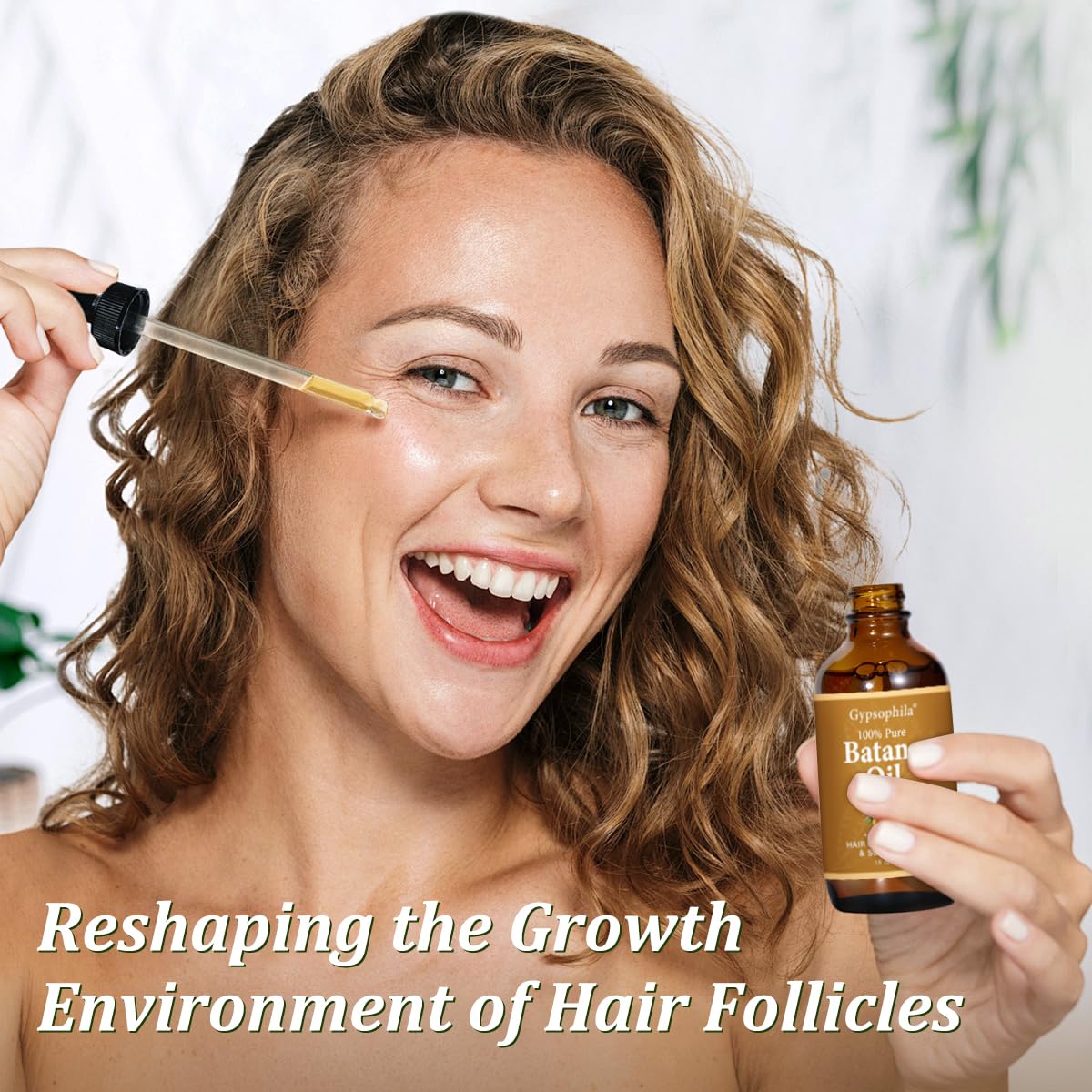 Easy-to-use Gypsophila Batana Oil bottle for quick hair care.