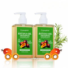 Gypsophila Batana Oil Shampoo bottle shows nourishing formula for all hair types.
